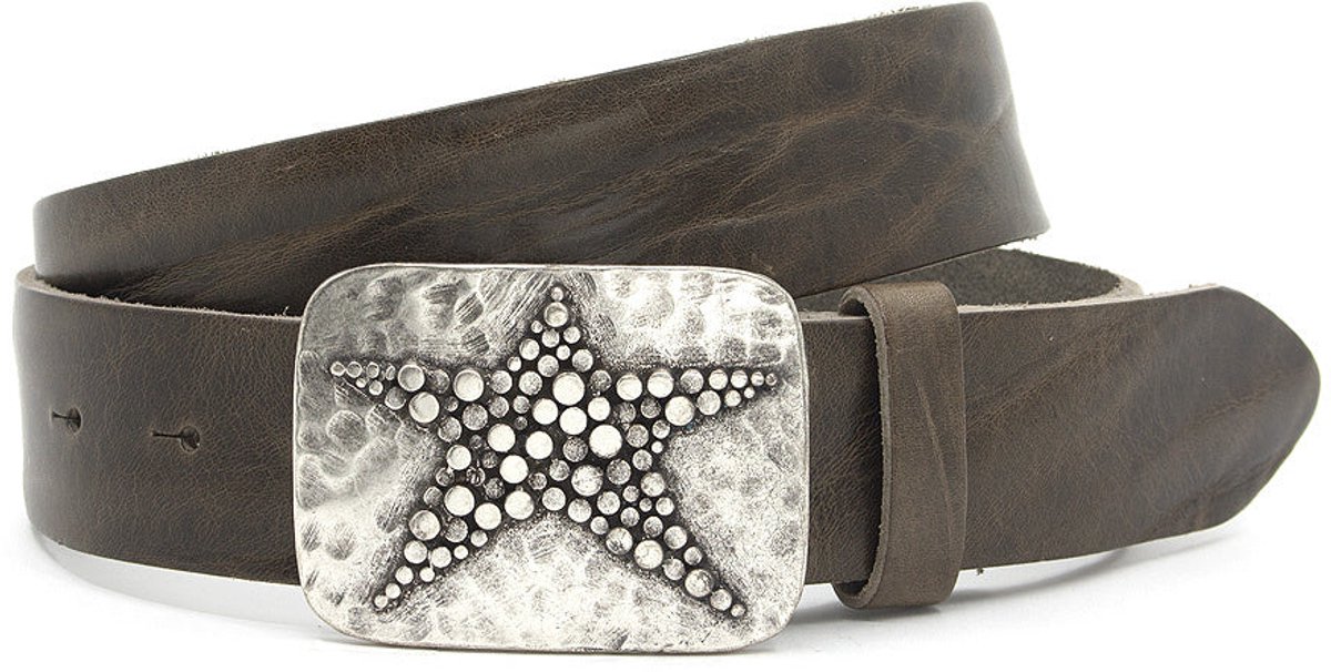 Dames buckle riem bruin/groen - 4 cm breed - Leer - Jeans riem - Casual - Maat 85