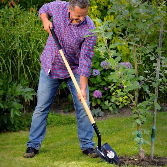 Zwarte gekartelde spade met essenhouten steel, 300x220mm van Polet. — afbeelding 5