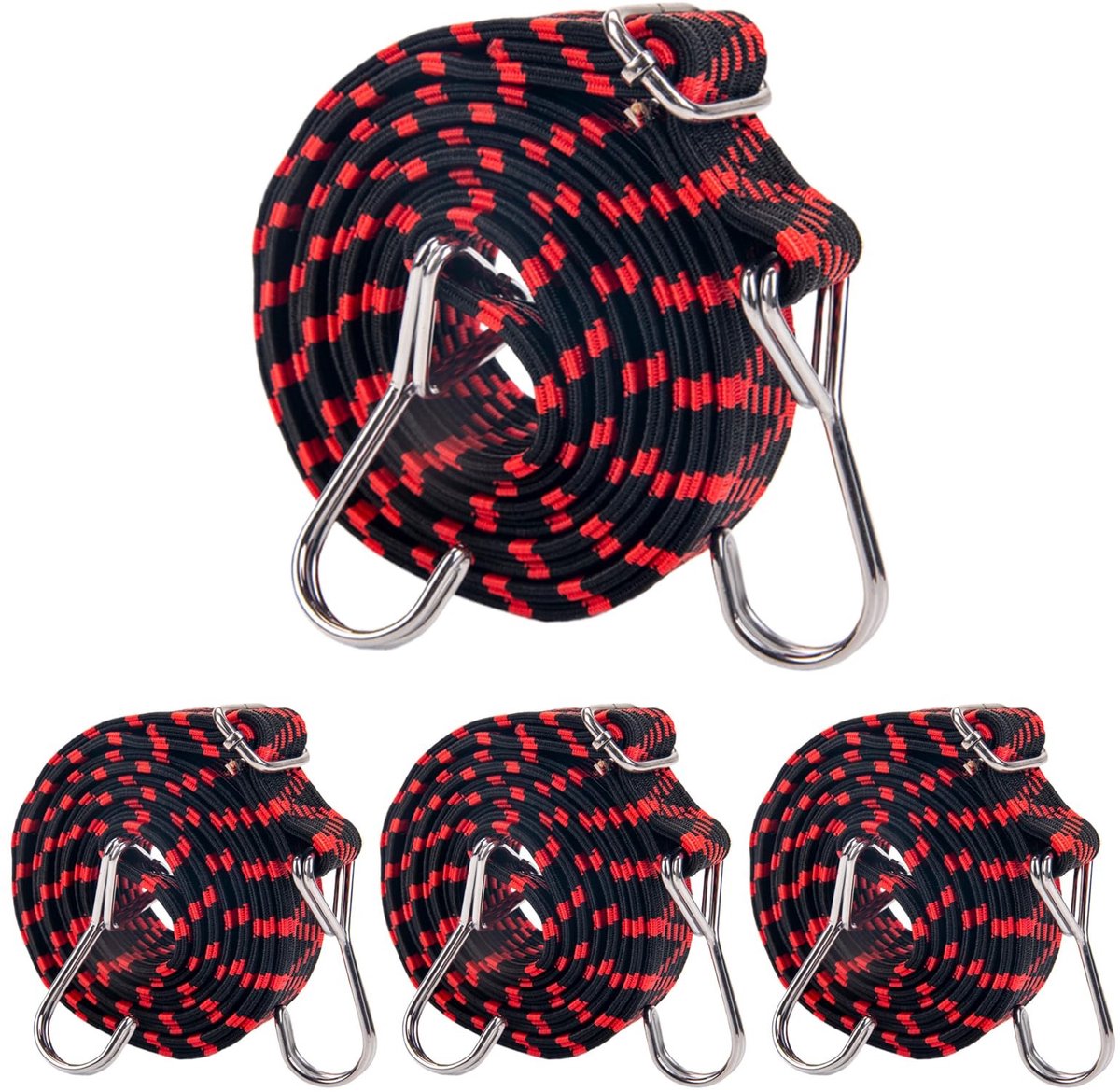 Solidchoice - Verstelbare Spanningsrubber met Haken (4 Stuks, 2m Rood)