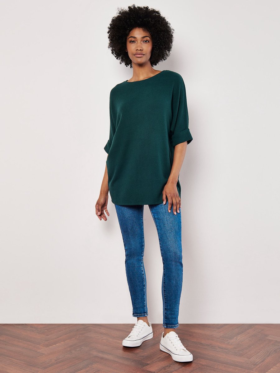 Soft-Touch Batwing Waffle Knit Top