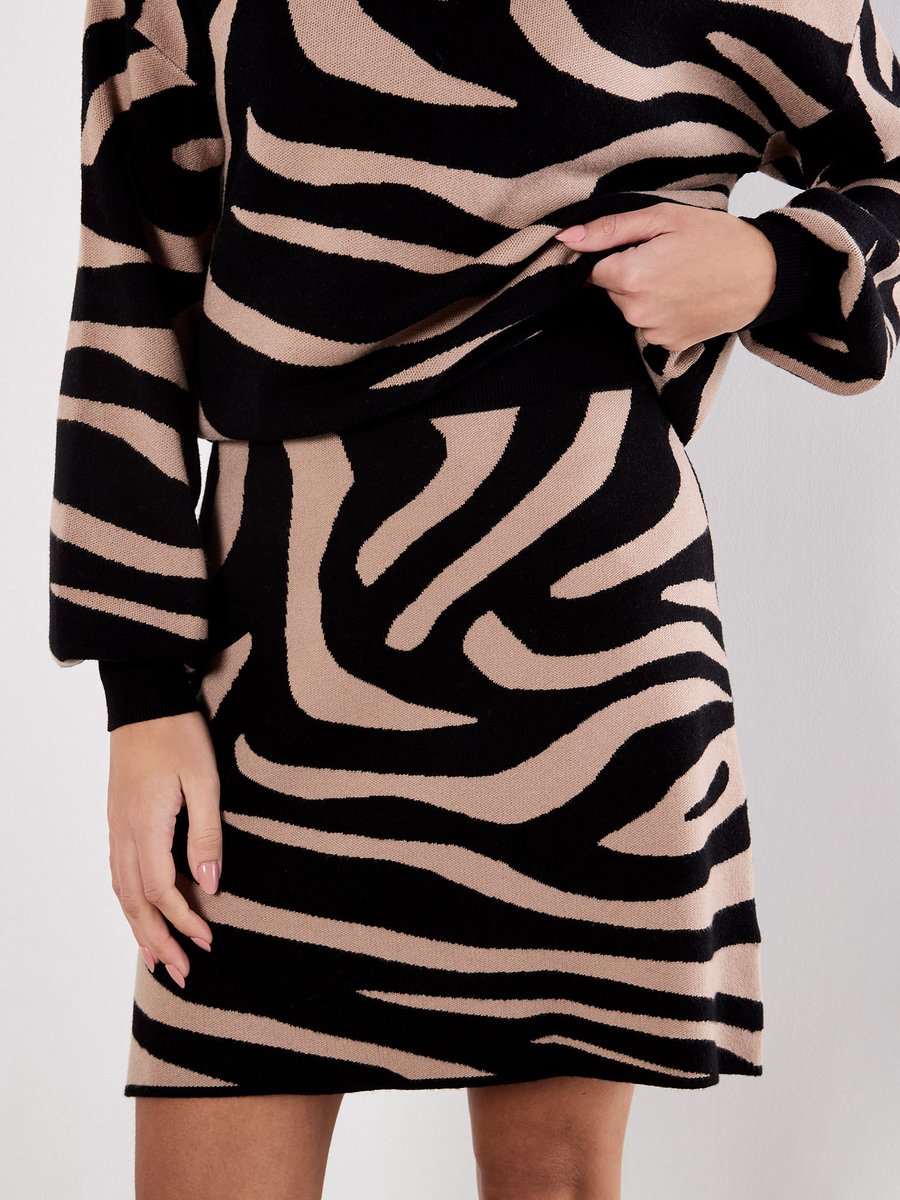 Zebra Knitted A-Line Skirt