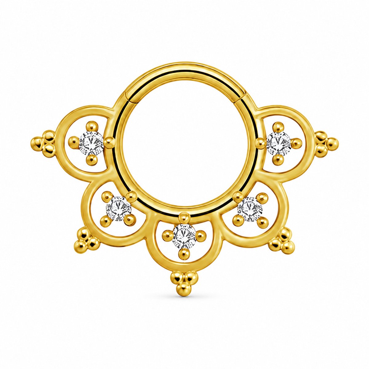 Cilla Jewels Goudkleurige Septum Clicker met Witte Zirkonia en Bloemmotief