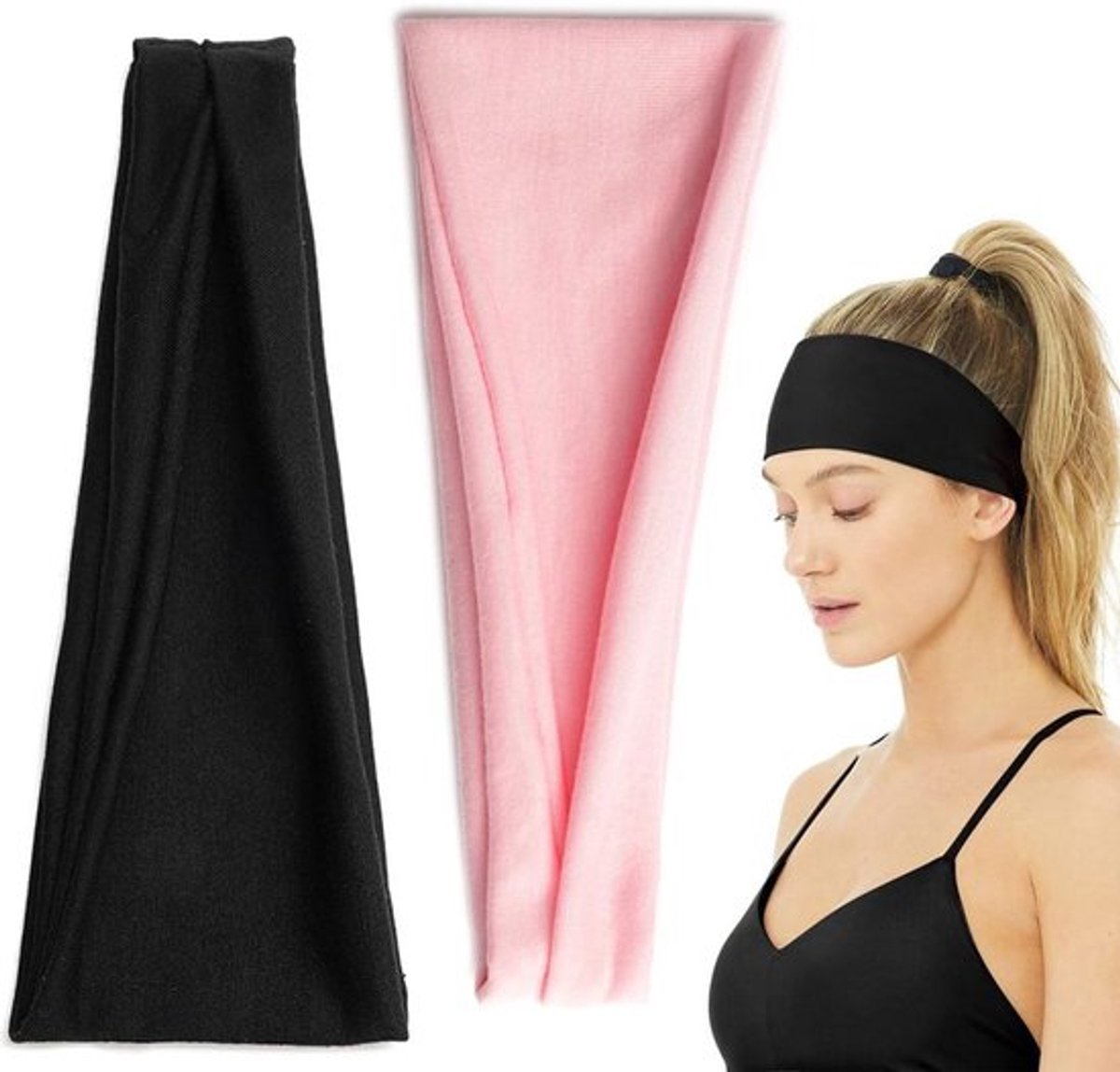 Set van 2 elastische en antislip haarbanden van katoen voor sport, yoga en fitness, ideaal voor mannen en vrouwen
