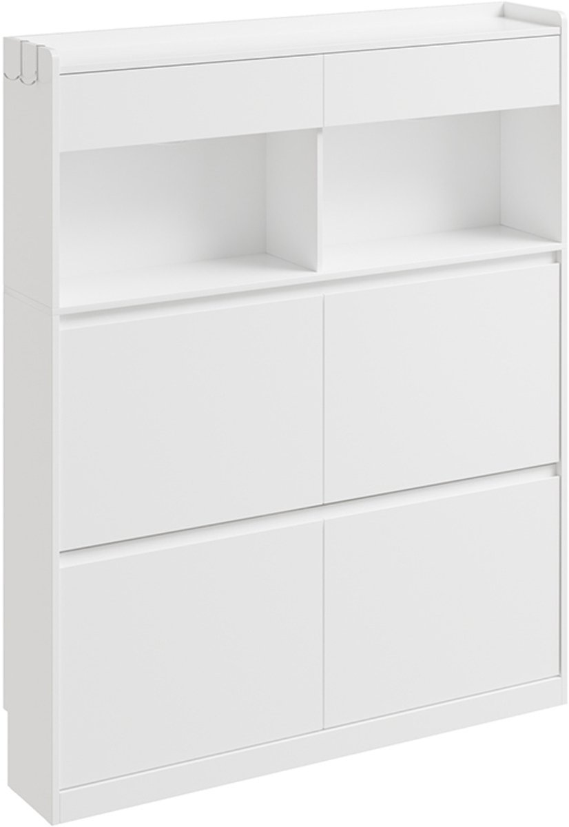 SoBuy Schoenenkast smal - 12 paar schoenen - 2 laden - 4 deuren - wit | FSR224-E-W