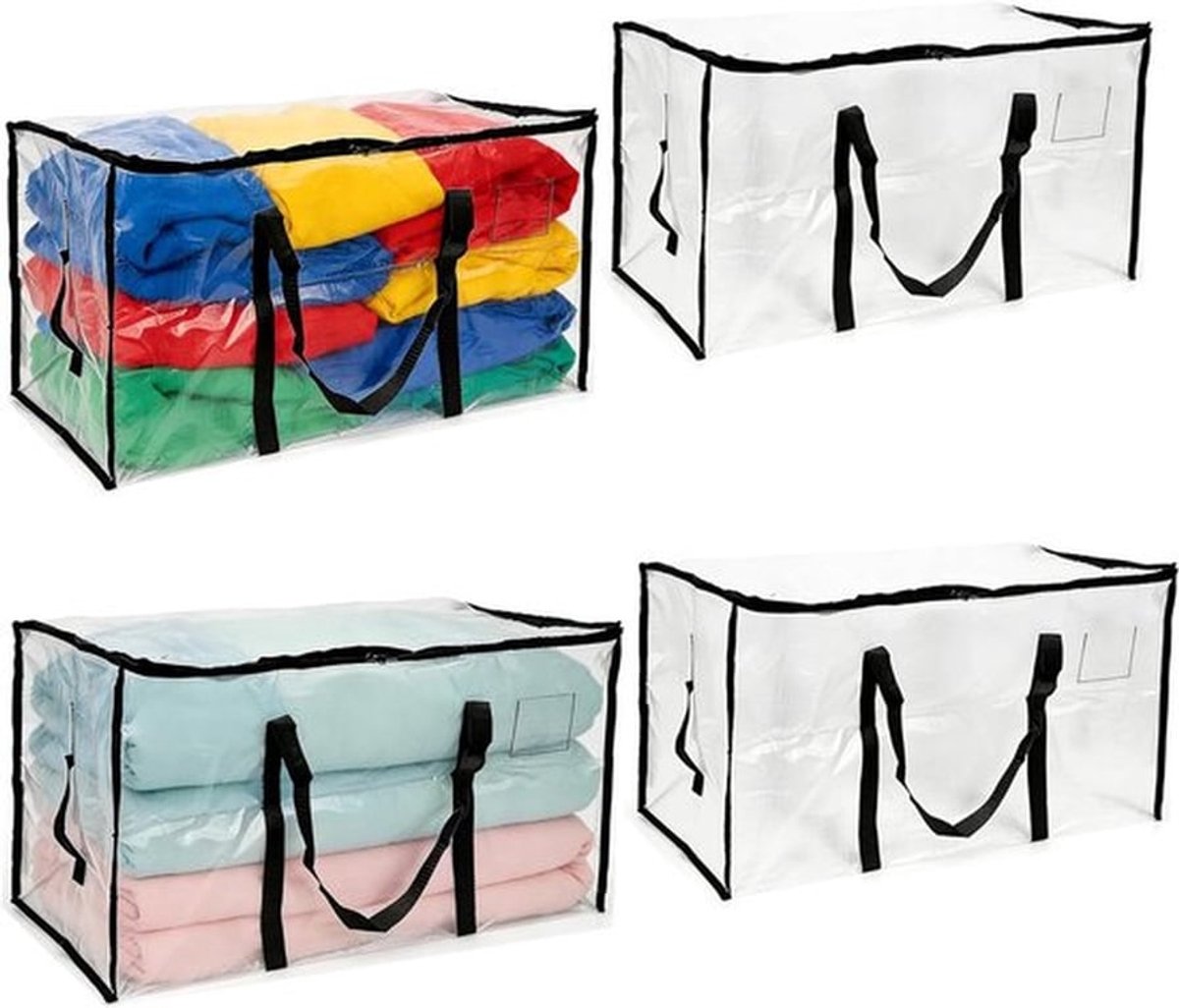 Grote Opbergzakken voor Kleding, 88L Doorzichtige Plastic Verhuiszakken met Rits en Handvatten, Waterdichte en Stevige Opbergdozen voor Kleding, Beddengoed en Kerstdecoratie
