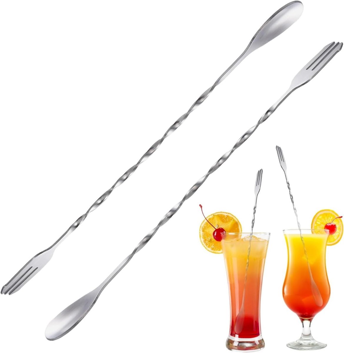 Barlepel Set - Roestvrij Staal - 32 cm - Cocktaillepels met Spiraal Handgreep - Voor Cocktails en Dranken