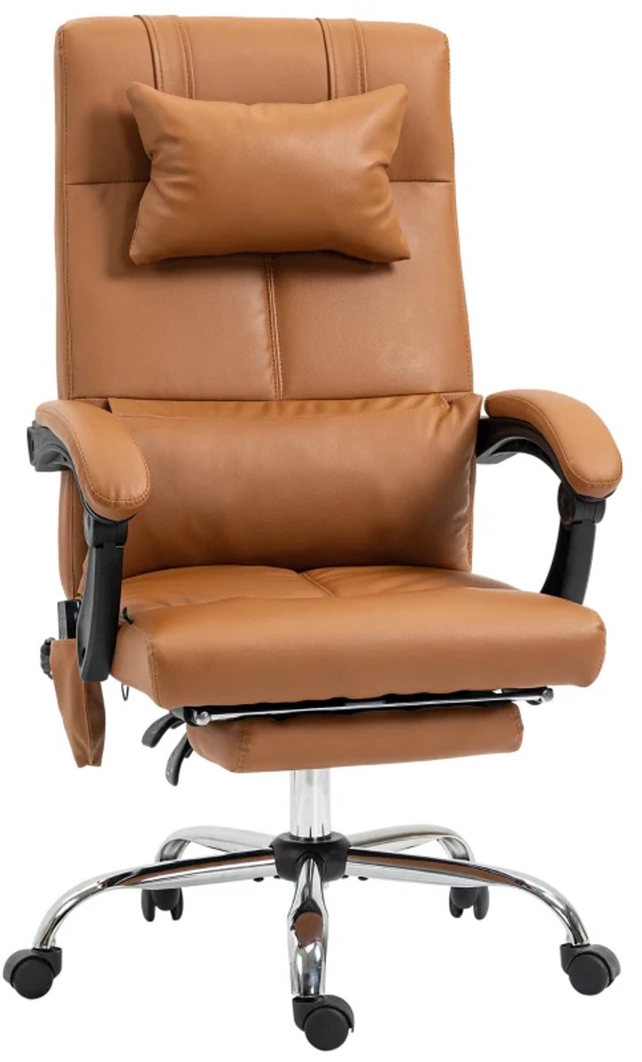 Ergonomische Bureaustoel met Massagefunctie & Verwarmingsfunctie - In Hoogte Verstelbaar - Max. kanteling 155° - 360° Draaibaar - Kantoorstoel - Gamestoel - Volwassenen Stoel - Directiestoel - Computerstoel - Lichtbruin