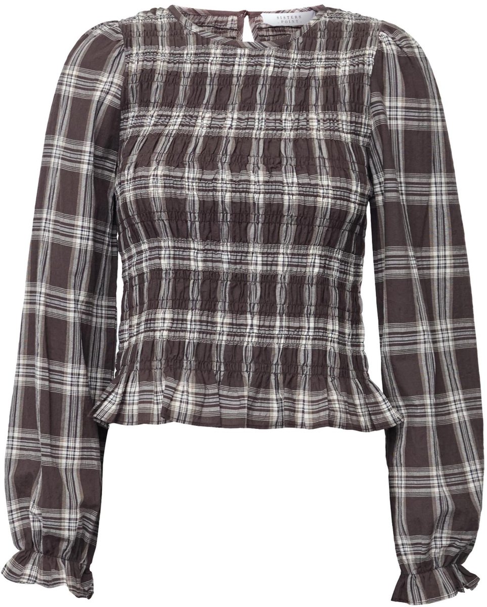 SisterS point Blouse Nix Ls20 20273 Brown Check Dames Maat - XL