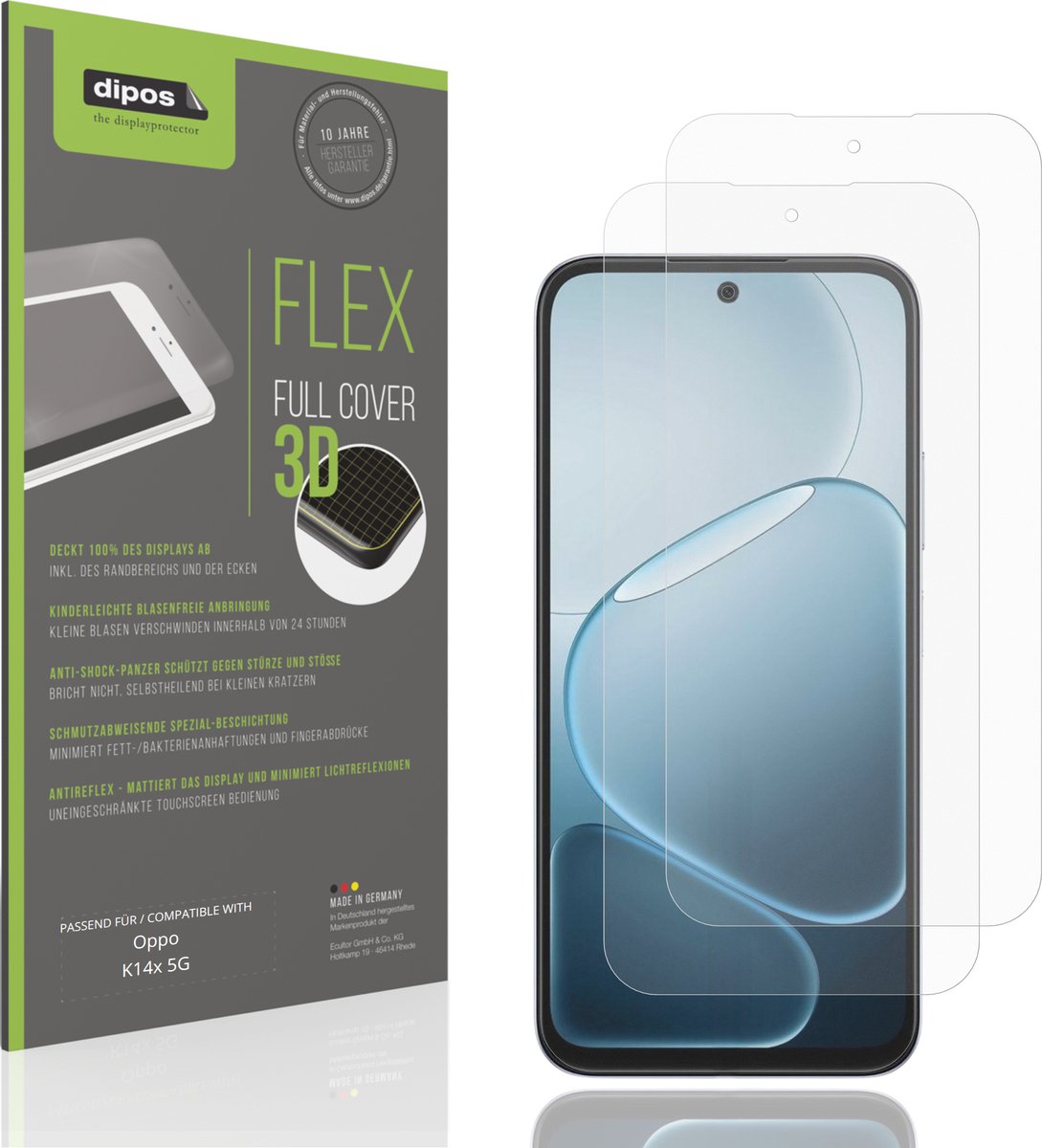 dipos FLEX – 2x Matte Screenprotector geschikt voor Oppo K14x 5G | Volledige Schermbescherming | Case-Friendly