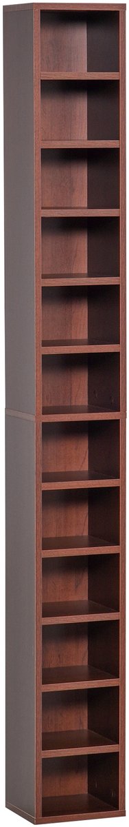 CD- en DVD-opslag - opbergrek - opbergkast met 12 vakken - max. capaciteit 204 cd's - 21 x 20 x 175 cm - bruin