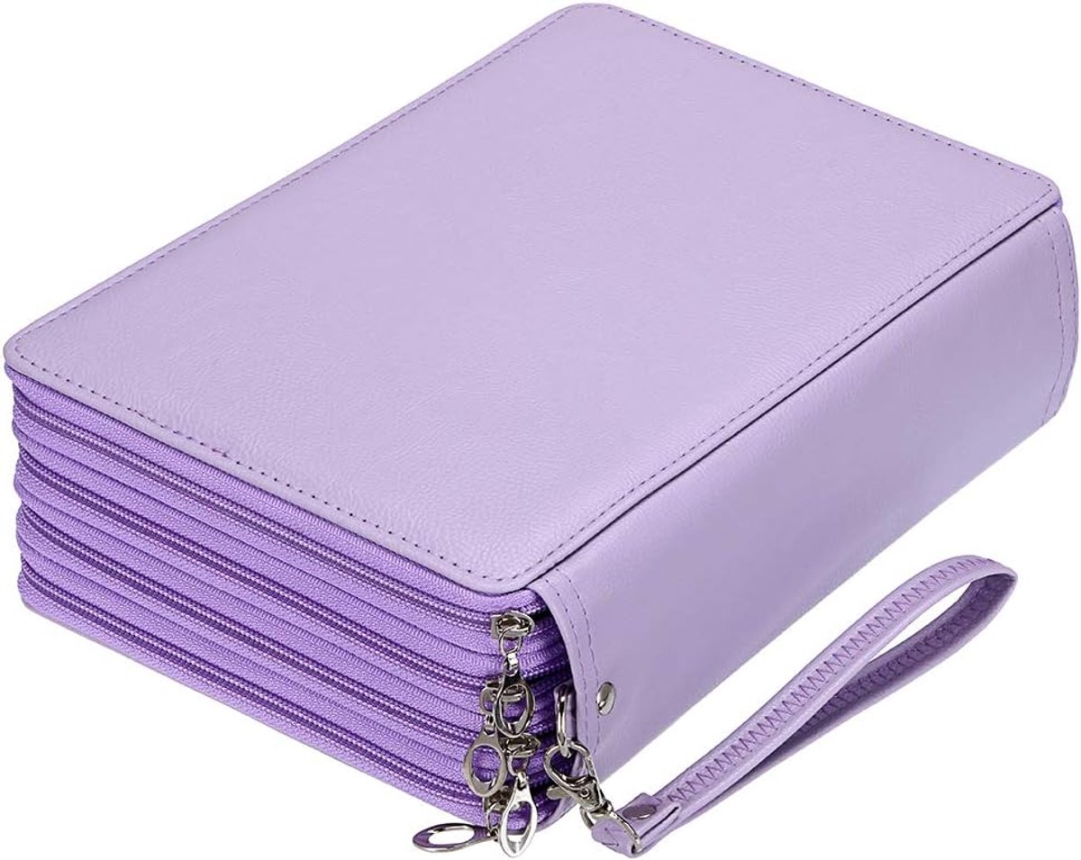 Ulisem - Etui voor Kleurpotloden – 200 Vakken – Groot PU Leren Potloodetui met Ritssluiting – Organizer voor Kleurpotloden & Aquarelpotloden – Paars