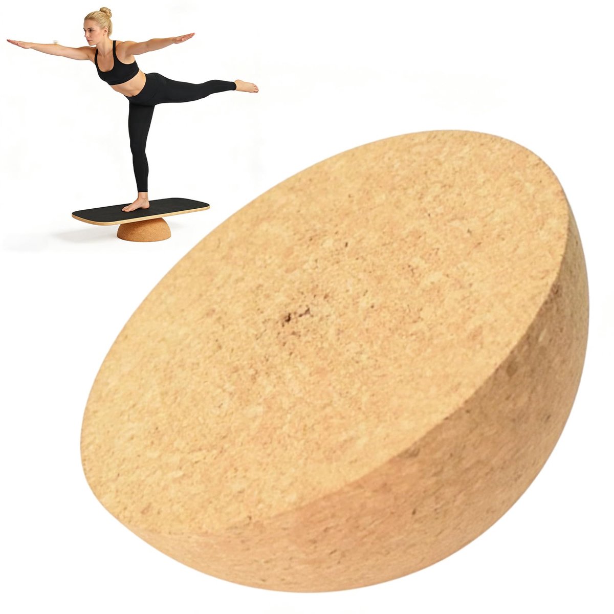 Halfronde Balansplank van Massief Kurk - Balance Board voor Yoga, Revalidatie en Fitness - Balanstrainer voor Coördinatie, Stabiliteit, Fasciatraining en Core Workout - Antislip Fitness Accessoire voor Thuis en Studio