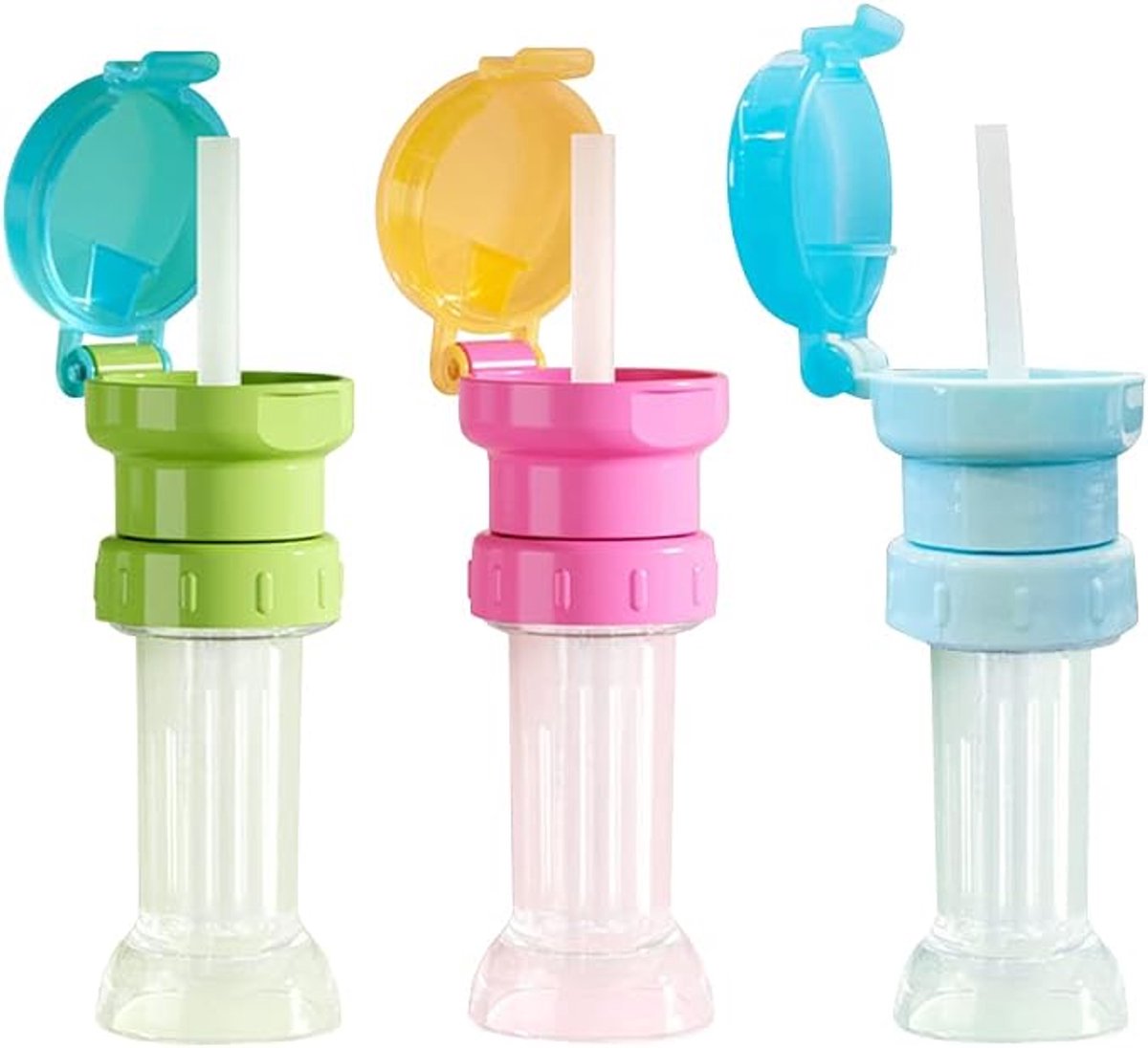 Flesdop Met Rietje - 3 Stuks - Tuitdeksel Opzetadapter - Kinderen Hydrateren - Lekvrije Afdekking - Herbruikbaar - Doppen Voor Flessen - Flessenstop - Stofdicht - Geschikt Voor Sport, Reizen, Kantoor En Dagelijks Gebruik