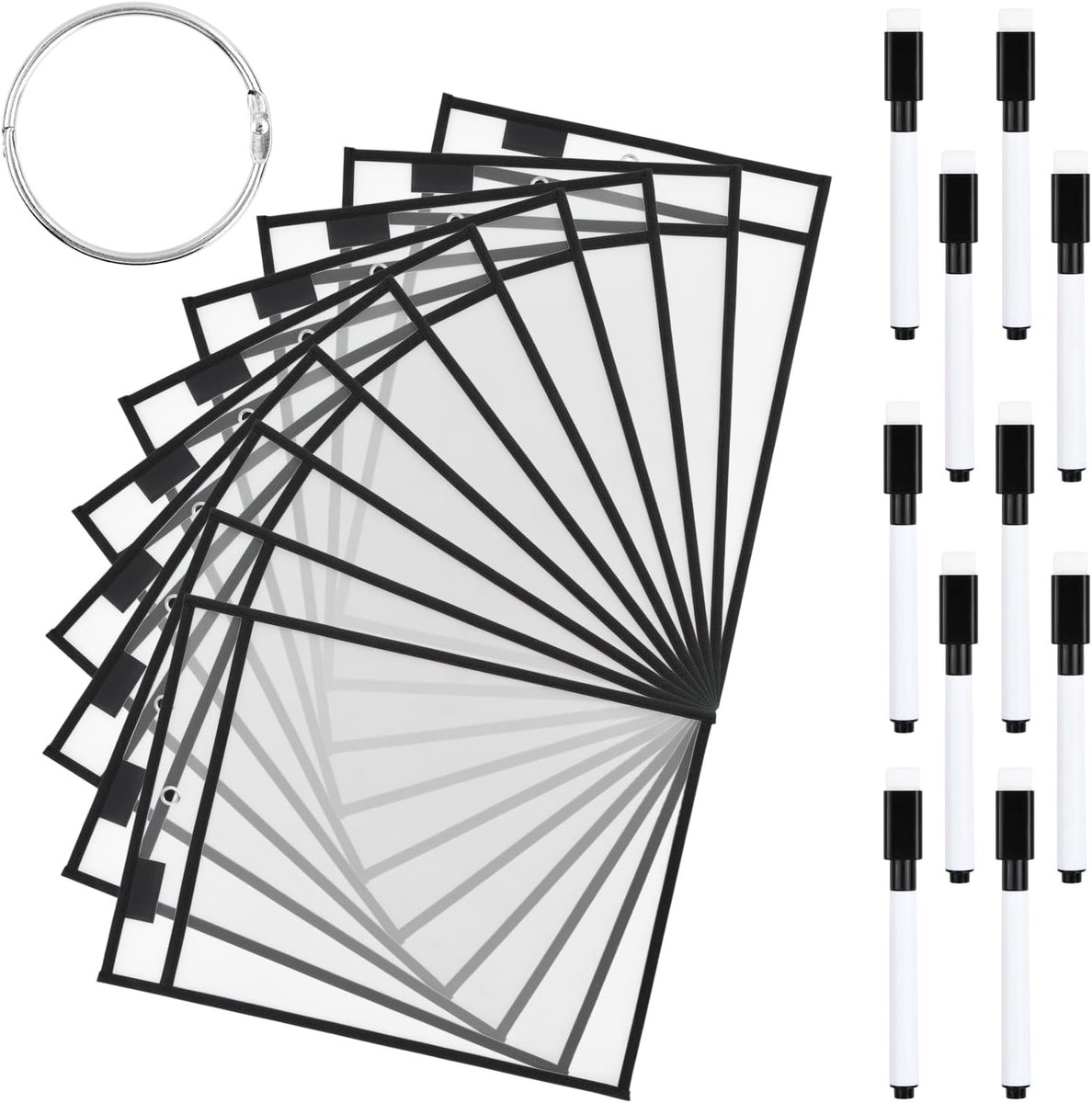 Pack of 10 Dry Bags, Transparent and Erasable Bags, Reusable A4, Dry Washable, Transparent Sleeve Bag with 10 Pens - ShopVlot