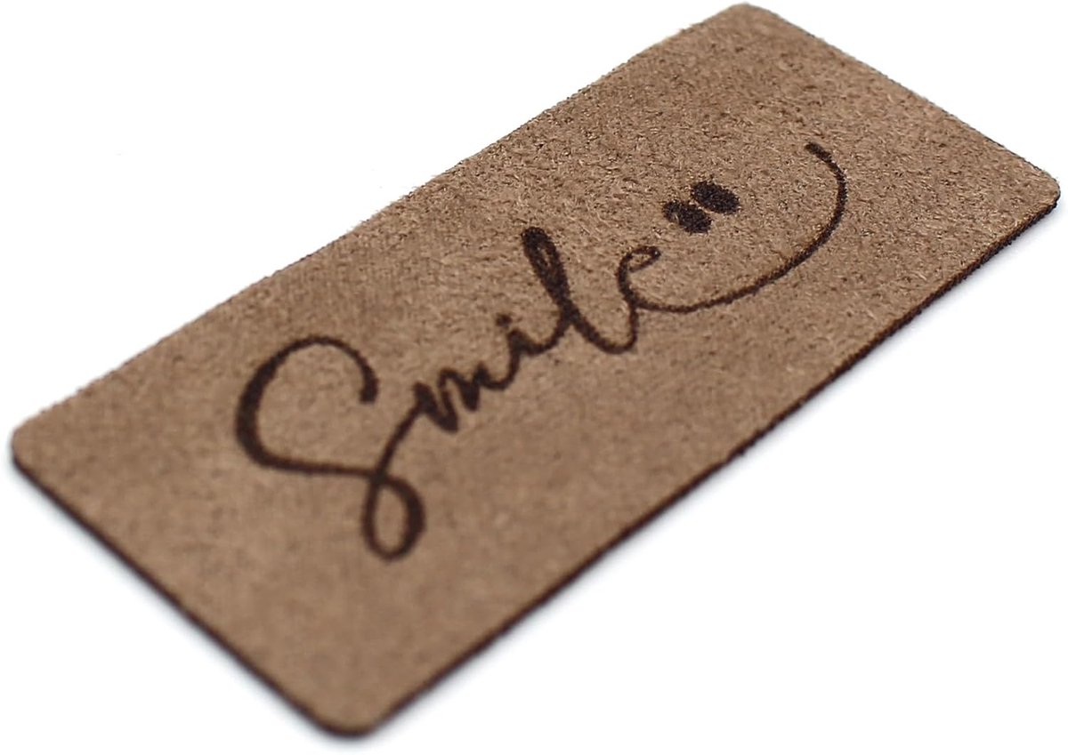 VmG-Store 10 x Sewing On Labels Fabric Labels in Suede Look Labels for Clothing and Applique (Smile (SetES12), Set of - ShopVlot