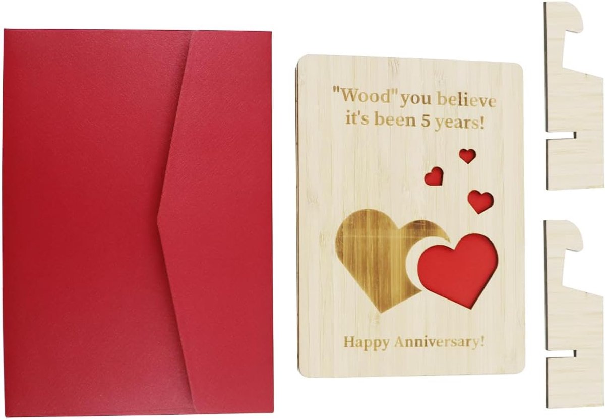 Namvo Handgemaakte houten kaart voor het 5-jarig jubileum – Voor vriend, vriendin, vrouw, man, cadeau voor 5 jaar - ShopVlot
