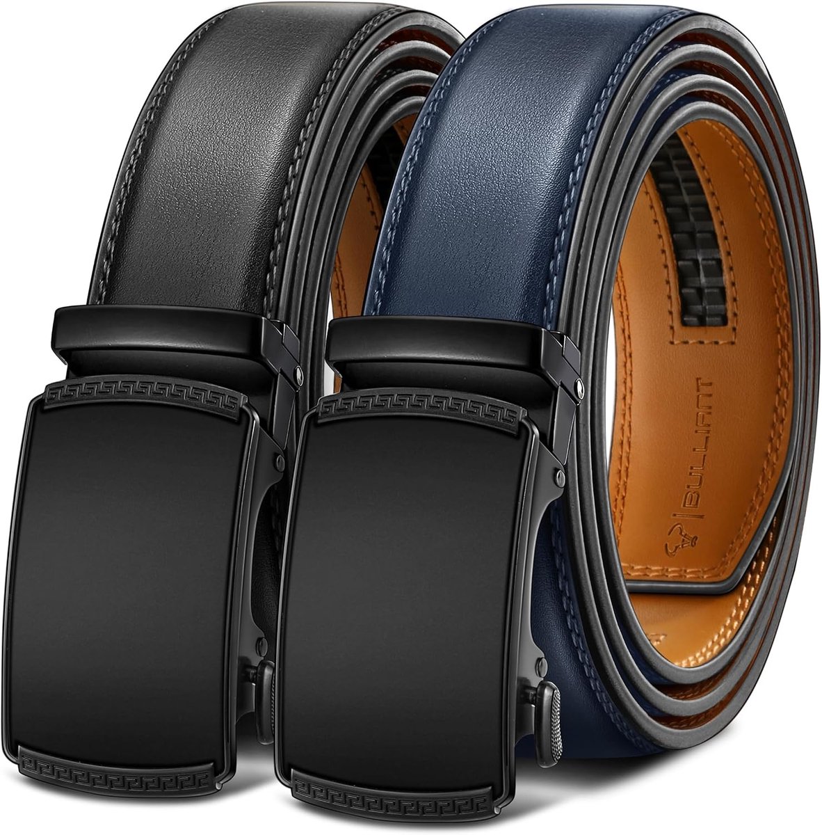 Belts Men 2 Pack BULLIANT Ratchet Sliding Belt Adjustable for Men Pants Dress Casual Oxfords 3.5cm Cut for Matching - ShopVlot