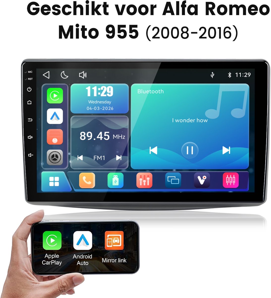 Cestovet Autoradio - Geschikt VoorAlfa Romeo Mito 955 2008-2016 -LINUX Draadloze CarPlay - 9-inch HD Touchscreen, FM DSP