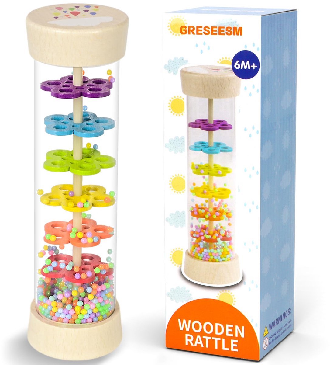 Casalora Regenrammelaar - Regenstaaf Hout - Rammelaar Baby - Regenmaker Muziekinstrument - Kinderspeelgoed - Vanaf 36 Maanden