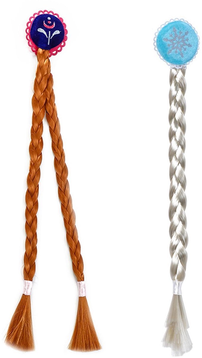 Casalora Gevlochten Pruik Haarclip voor Kinderen - Frozen Prinses Verkleedkleding - Carnavalskleding Meisjes -Kostuumaccessoire - Set 2