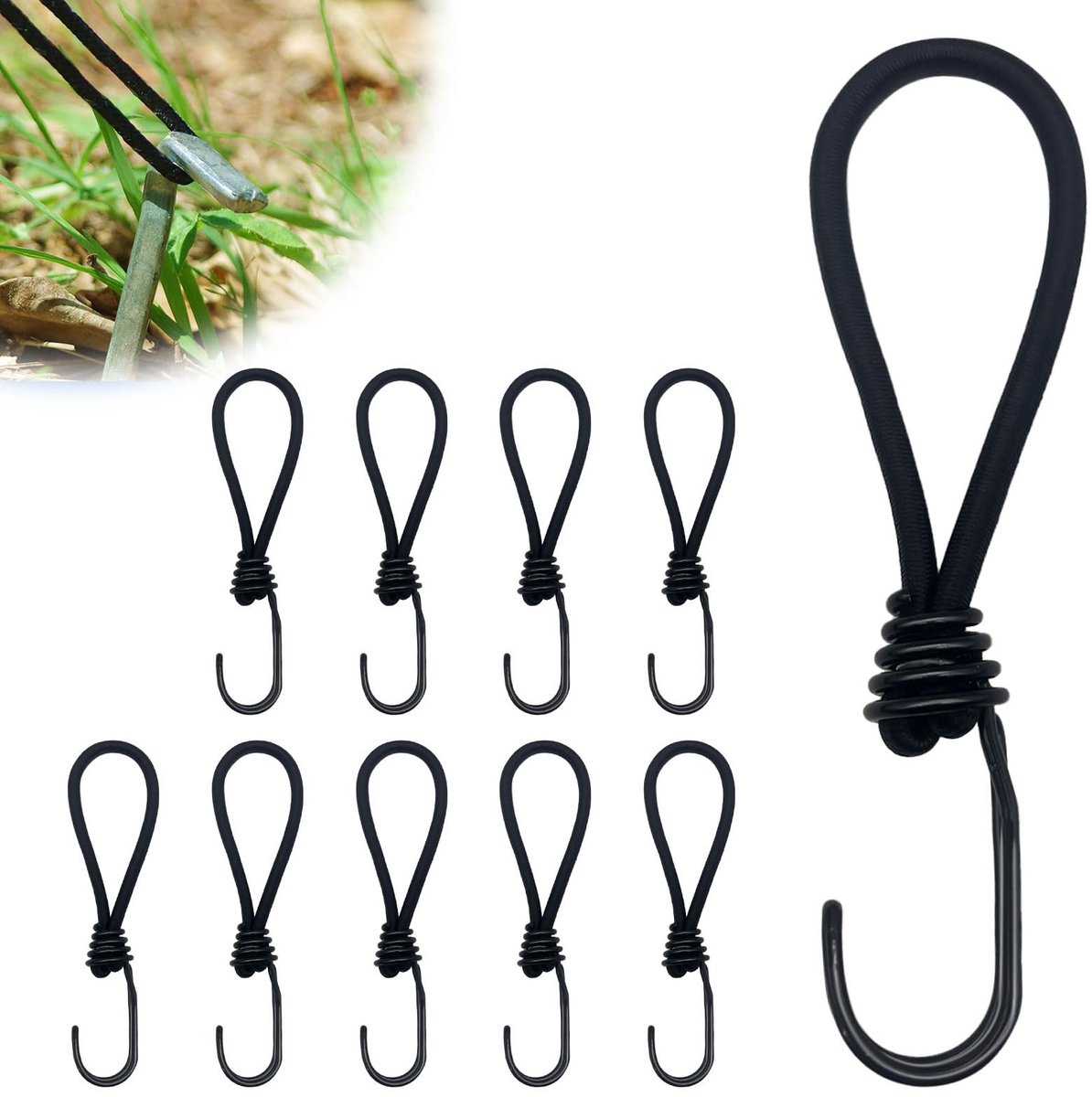 Solidchoice - Set van 10 Rubber Spanrubbers met Haken van 16 cm