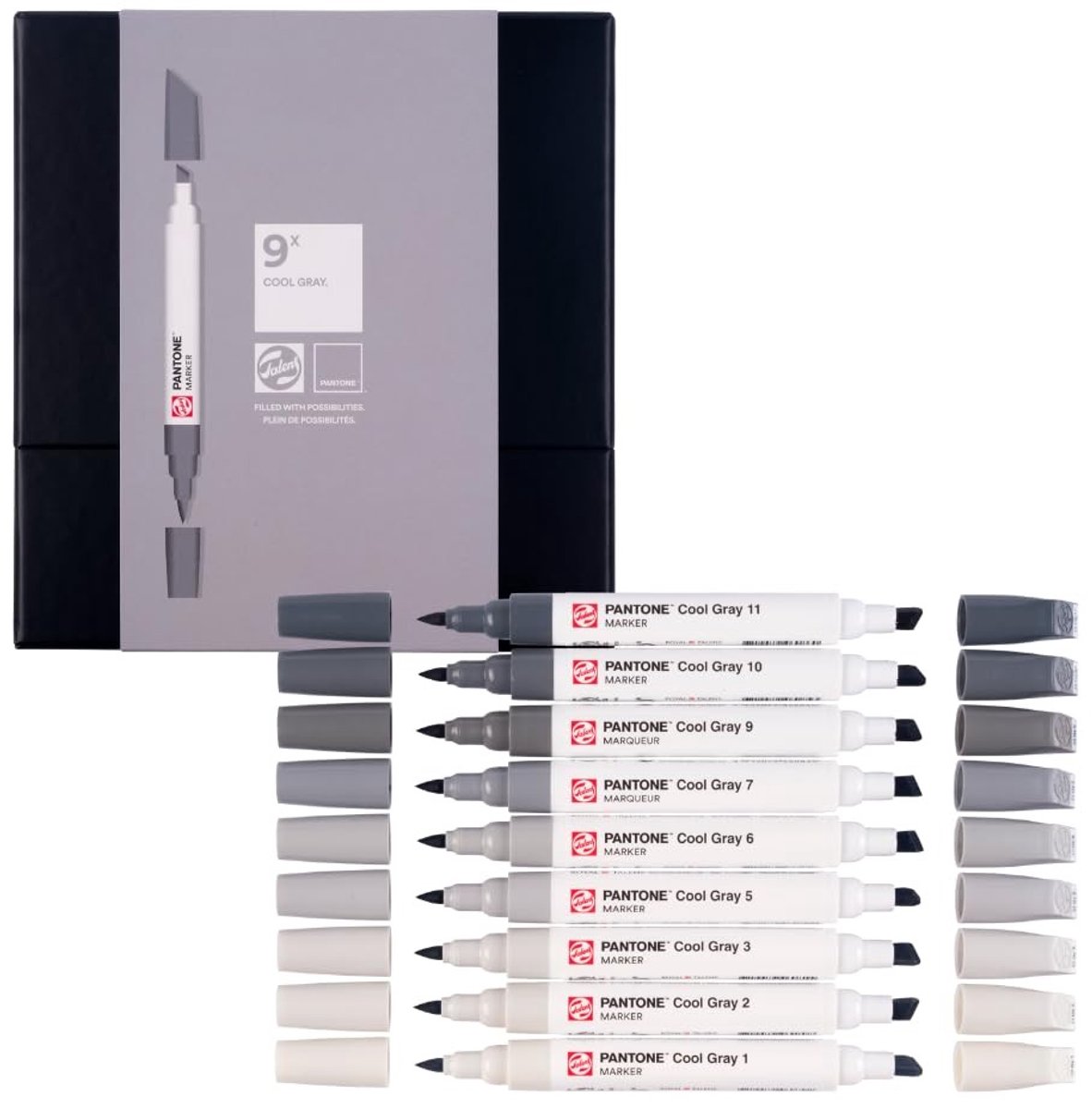 Solidchoice - Pantone Marker Set van 9 Cool Gray met Duo-Tip