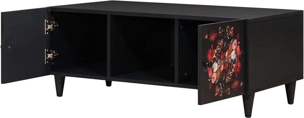Salontafel Hout - Bijzettafel Koffietafel - Woonkamer Inrichten - Bloemenpatroon Tafelblad - 100 x 54 x 40 cm - Meerkleurig