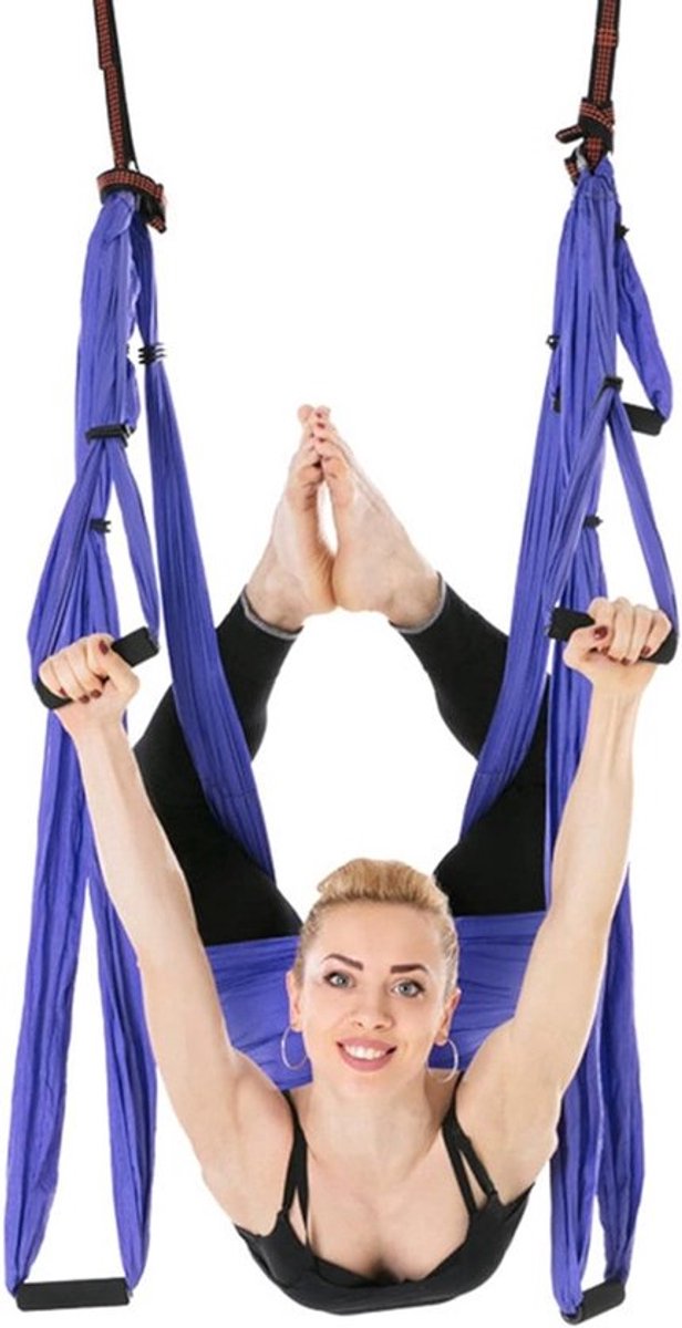 Lucht-Yoga Fitness Hangmat met Verstelbare Hoogte en Inversie Handgrepen voor Ontspanning en Blessurevrije Oefeningen - Paars