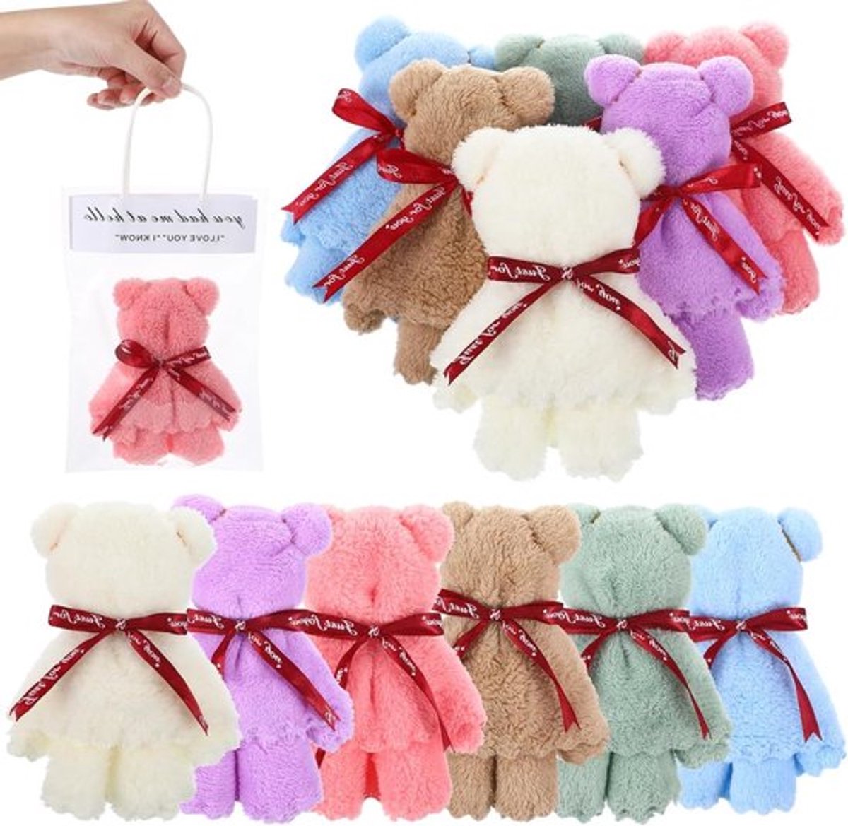 Zachte Coral Fleece Handdoeken Set van 12 Stuks in Berenvorm voor Feestjes, Verjaardagen en Trouwen