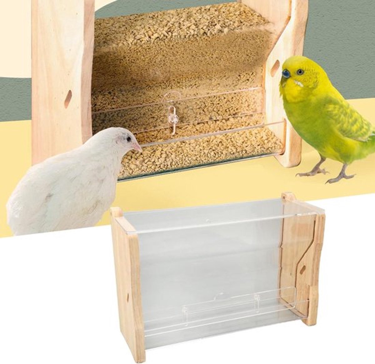 Automatische kippenvoerbak - Grote capaciteit - helder acryl - Kuikenvoerdoos - budgerigars, valkparkieten en kwartels - Geschikt voor M - Stuk Uitgiftecontrole