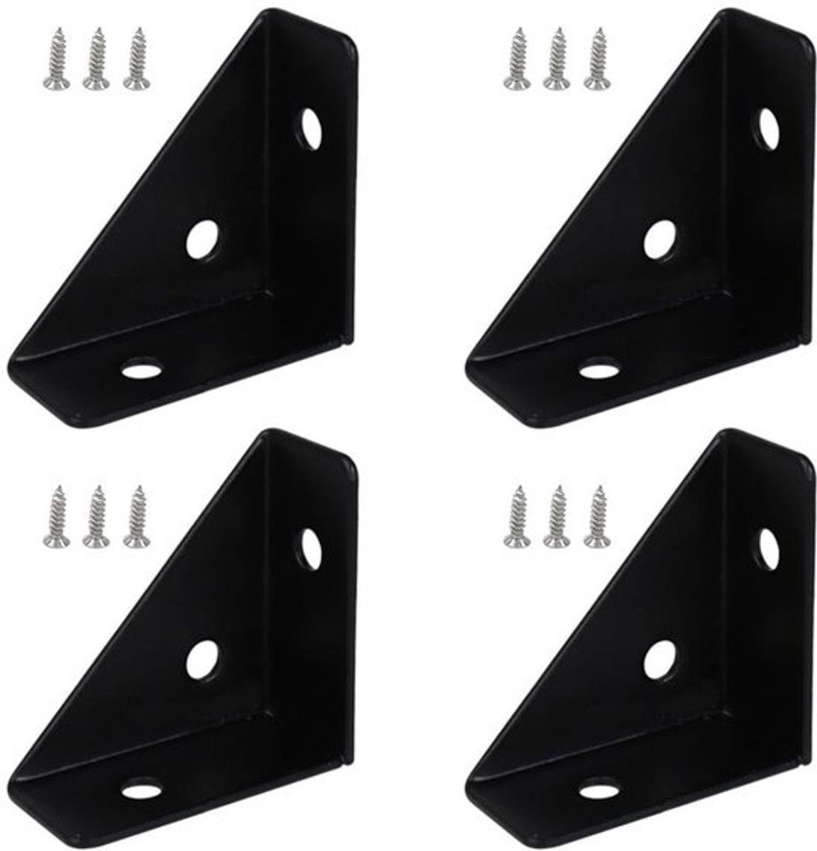 - Hoekbeugels - Metalen hoekbeugels voor meubels - Zwart - Stevige ondersteuning - Ideaal voor kast en bureau - 4 stuks