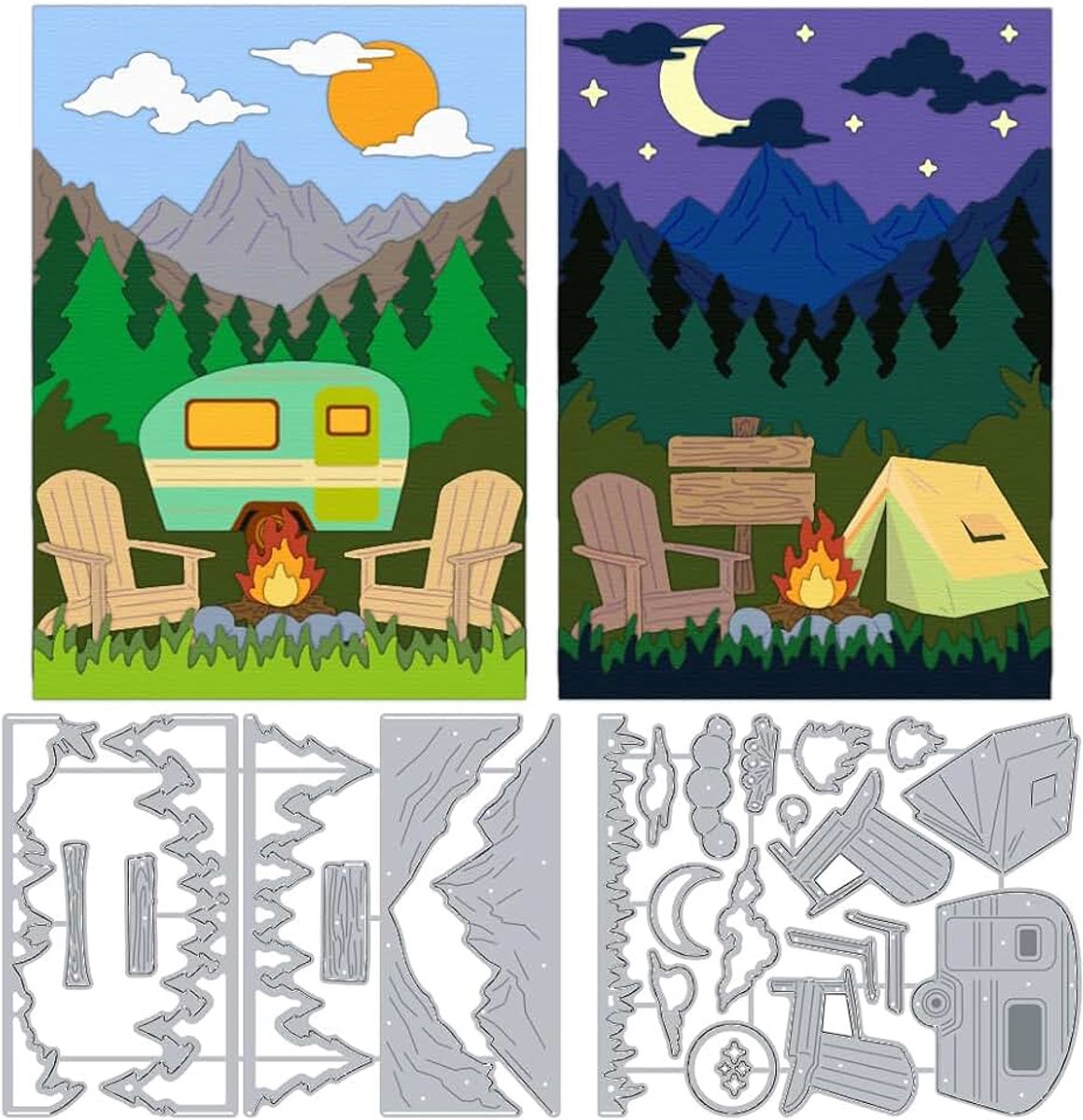 Camping metalen snijvormen wildernis snijvormen koolstofstaal sjablonen scrapbooking reliëf sjablonen vormen voor het maken van kaarten groet uitnodiging DIY handwerk album decor
