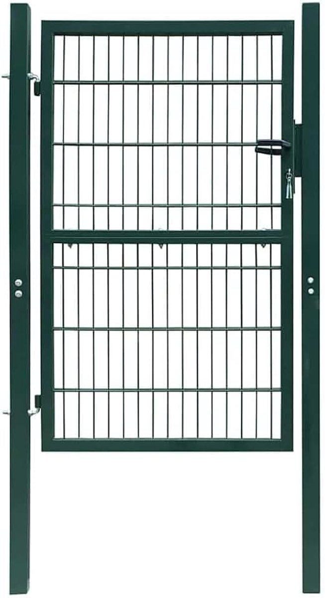 2D tuinpoort groen 100x180 cm individueel | gepoedercoat staal, roestbescherming, slot met 2 sleutels, scharnieren, dubbelstaafmatten