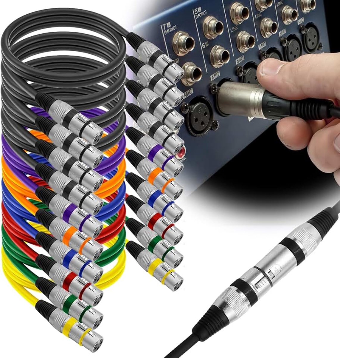 10 stuks XLR-kabels, 1m microfoonkabel XLR-kabel, DMX-kabel, 3-pins microfoon XLR-signaalkabel verbinding stekker naar bus, symmetrische XLR-microfoonkabel voor studio, live-productie, mengpaneel