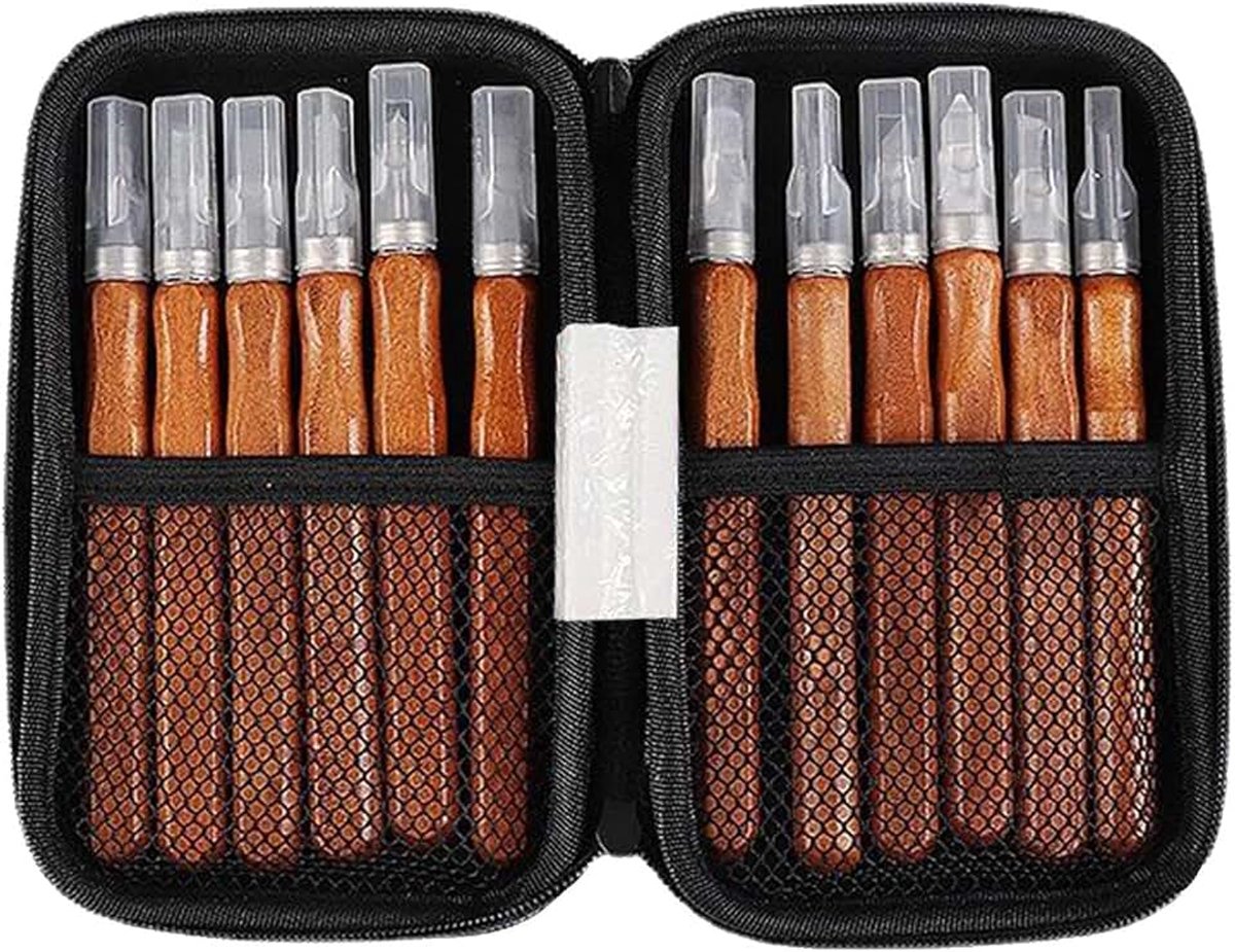 Gereedschap Voor Houtsnijden Kleine Beitels Met Slijpsteen | 12 Stuks Set Voor Beeldhouwen En Graveren Voor Beginners Timmerman Graveur Kunstenaars Groente Fruit Ambacht Modelbouw