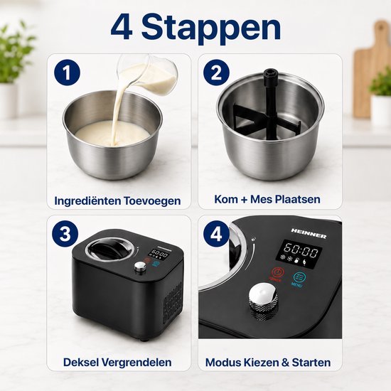 Heinner IJsmachine - 100 W - 1 L - Ingebouwde Compressor - LED-display - Touchbediening & Draaiknop - IJs-, Yoghurt-, Meng- & Koelfunctie - Uitneembare IJskom - Zwart van Heinner — afbeelding 4