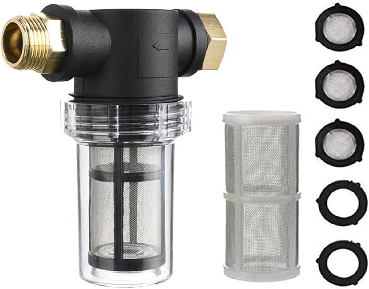 Voorfilter voor tuin, 3/4 inch pijpleidingsfilter, pompen met 40/100 mesh roestvrijstalen zeef, hoge doorstroming pijpleidingsfilter, waterpompfilter voor tuinirrigatie (3/4 inch (100 mesh + 40