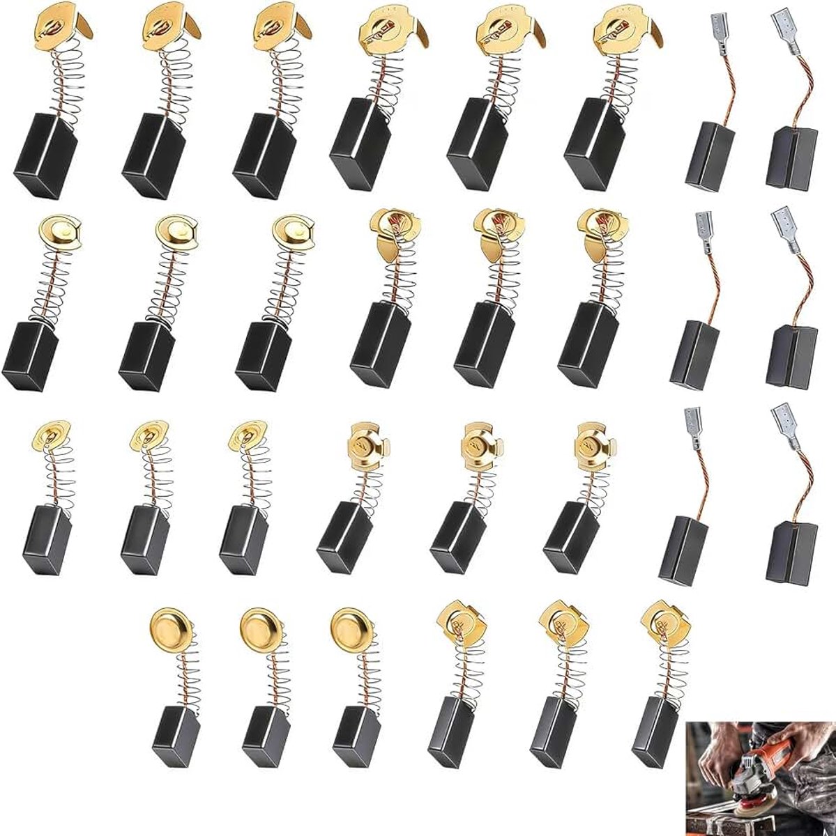 30 stuks universele koolborstels, koolborstels voor elektrische motor, 10 verschillende maten, 3 stuks per maat, koolstof grafiet koper koolborstels voor boormachine, slijpmachine, cirkelzaag