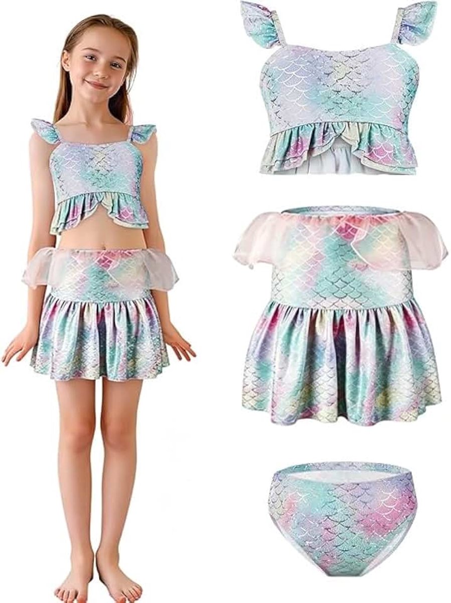3-delig badpak voor meisjes, zomer, zwemmen, badpakken, mooie ruches, strandbikinirok voor feest, zwemmen, zomer, strandspellen