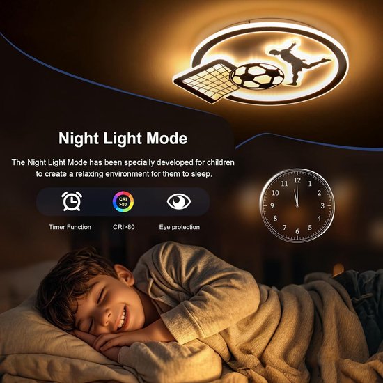 Plafondlamp Kinderkamer Voetbal - Dimbare LED Lamp met Afstandsbediening - Nachtlicht - 35 cm — afbeelding 2