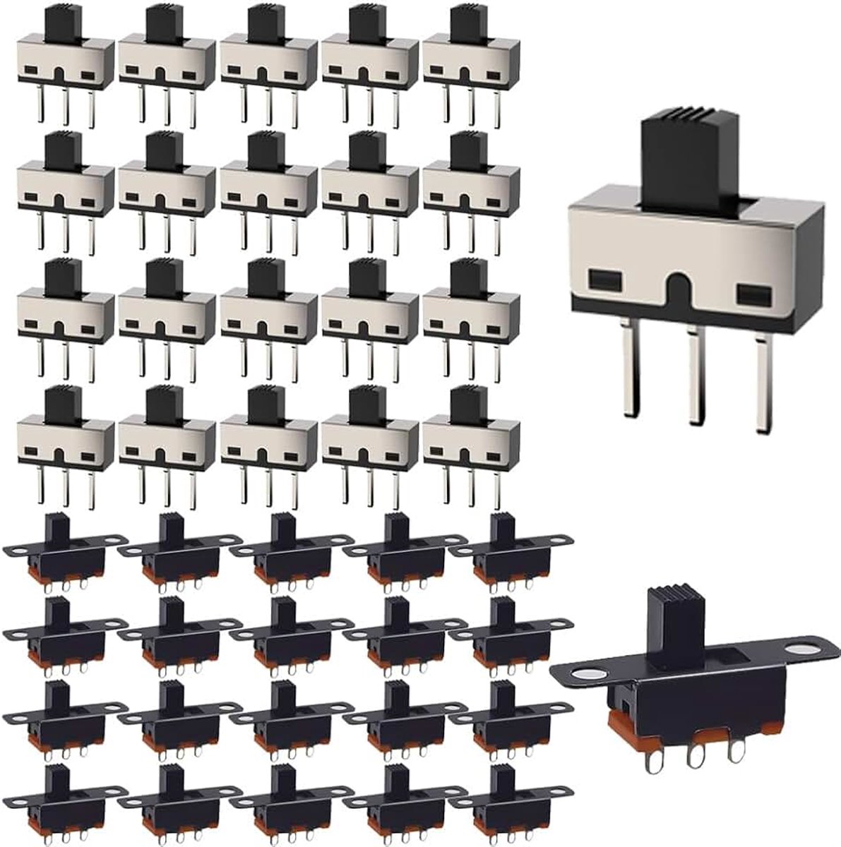 Schakelaars 250V/3A, 1P2T SPDT 3 Pin 2 Positie SS12D10 en 50V/0.5A Mini Paneel Schuifschakelaar AAN/Uit SS12F15 3Pin Tuimelschakelaar