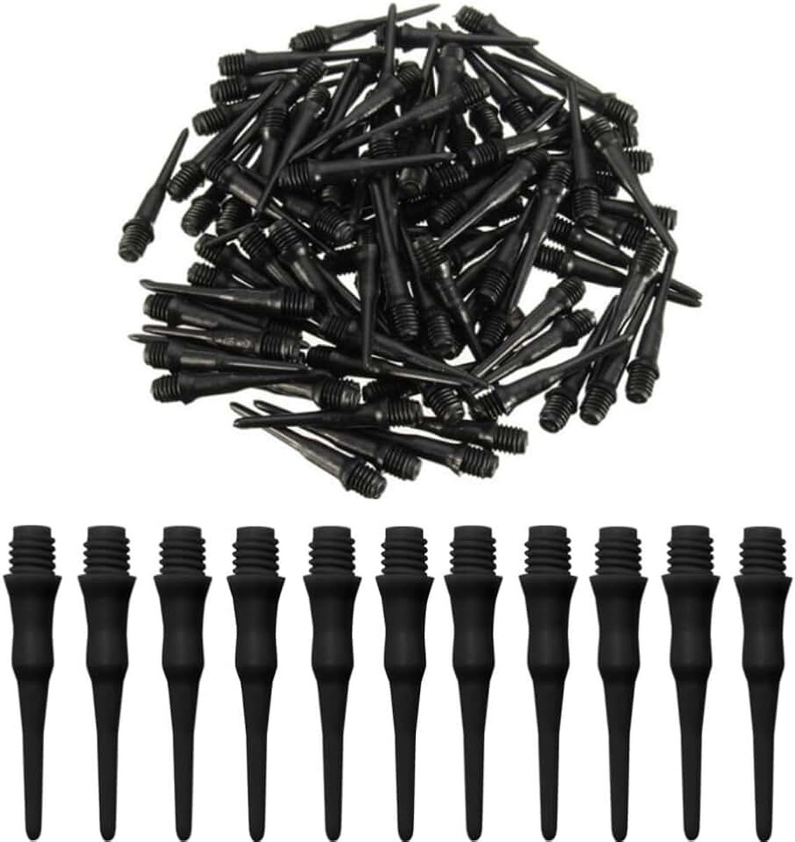 100 stuks dartpunten van kunststof, kunststof dartpunten, zachte dartpunten, zwarte kleur, dartpijlpunten van kunststof, stabiele dartpunten van kunststof.
