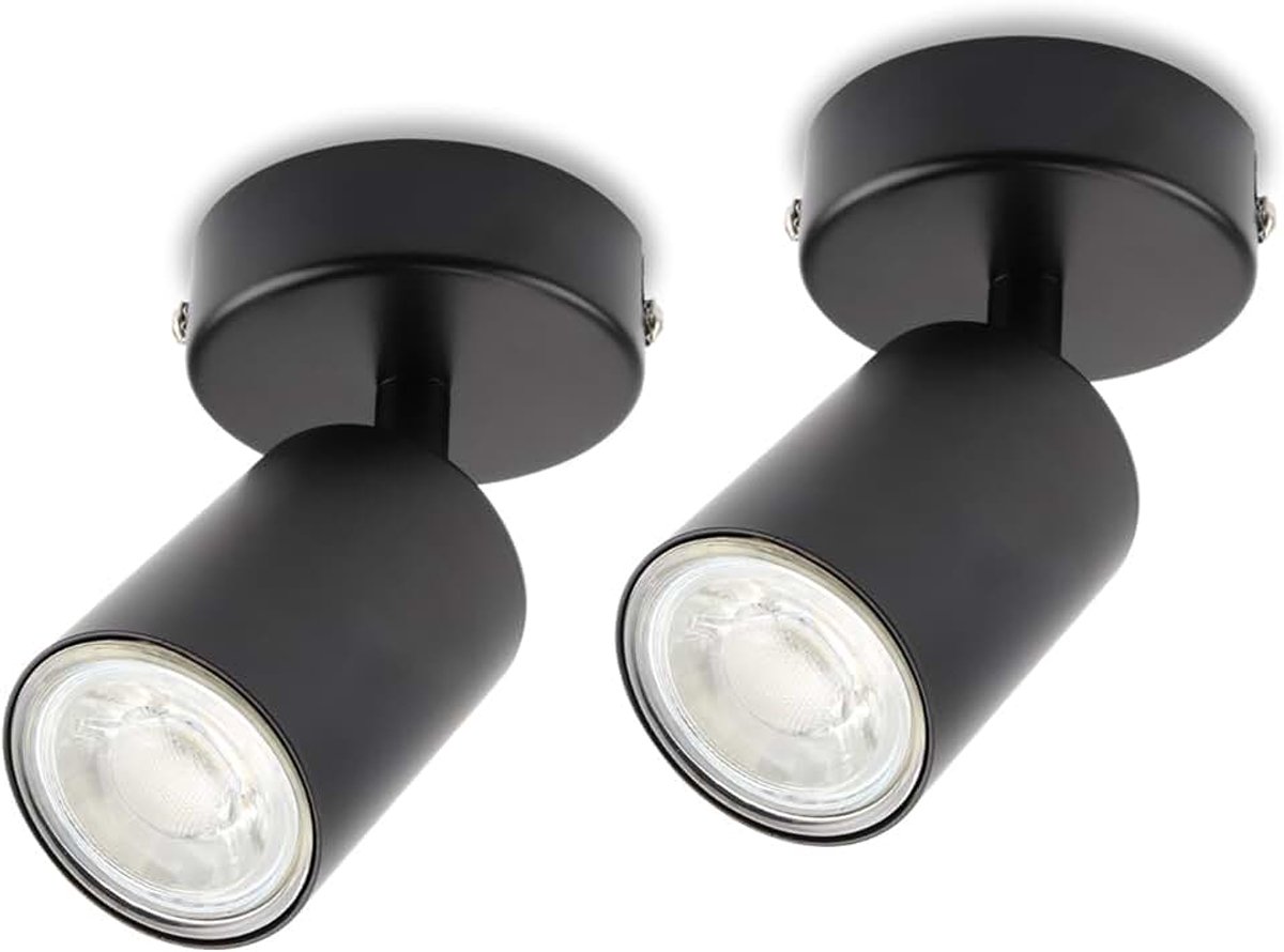 Plafondlamp 1-flammig, draai- en zwenkbare plafondspot, spotlamp, wandspot, GU10 (zonder lichtbron), retro/vintage plafondlamp 230V zwart voor woonkamer, slaapkamer, keuken (2 stuks)