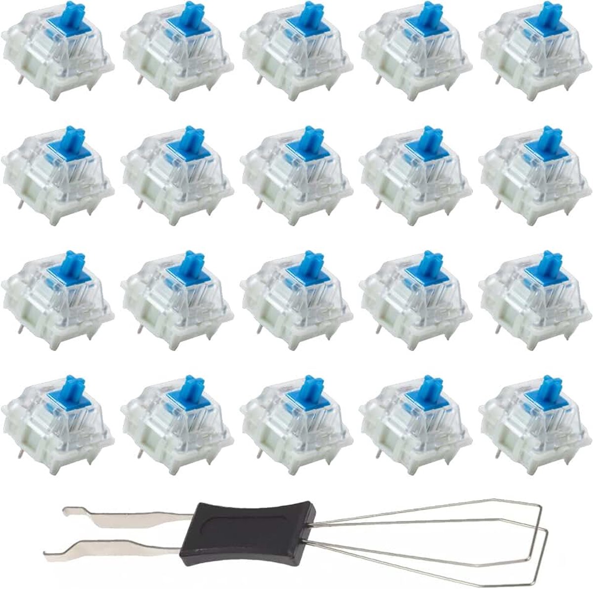 20 stuks transparante blauwe asschakelaars, toetsenbord met trekker, 3-polige mechanische toetsenbordschakelaar, toetsenbordaccessoires, 4 mm, korte hub toetsenbord, stofdichte schakelaar voor