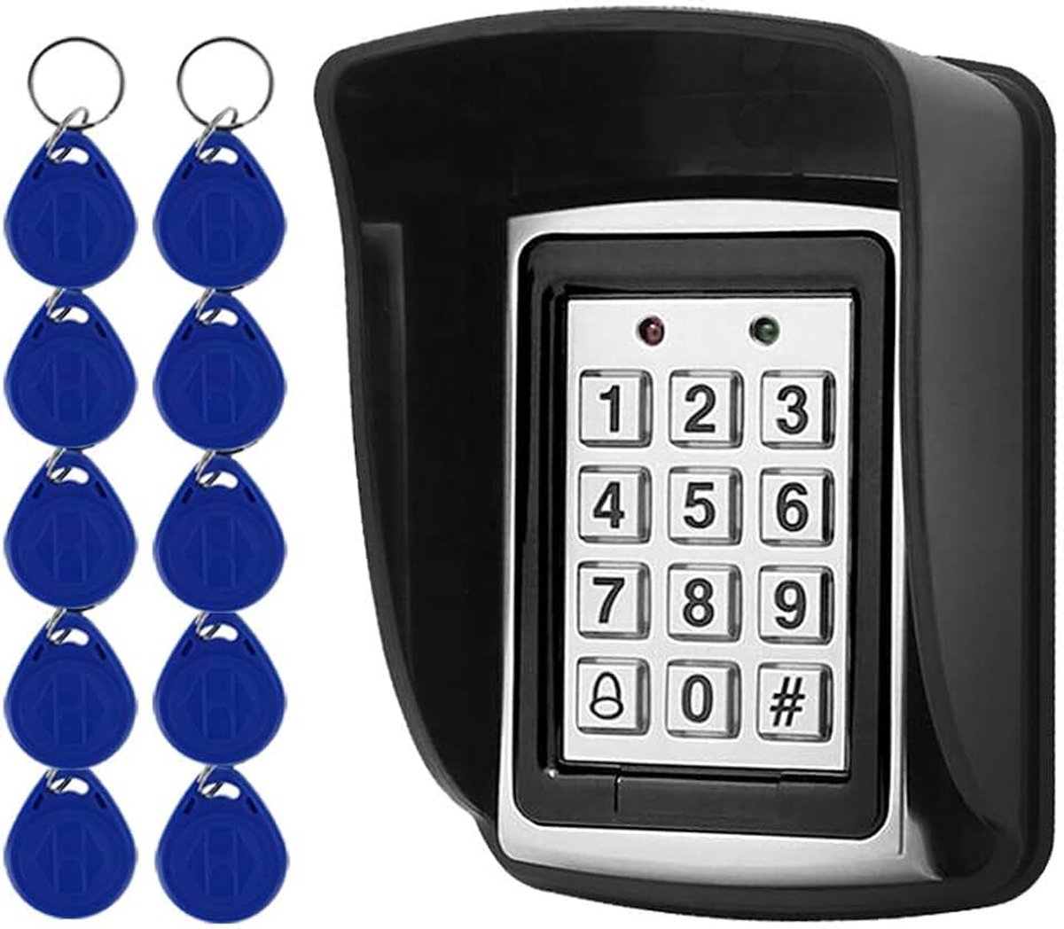Metalen codeslot voor deuropening Access Control Keypad 125 kHz EM-kaartlezer + 10 RFID-sleutels + waterdichte regenhoes voor deurtoegangscontrolesysteem