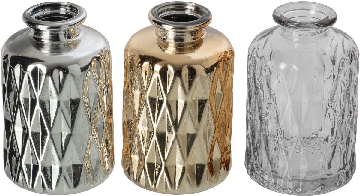 J-Line Vazen - glas - goud/zilver - 2 dozen van 3