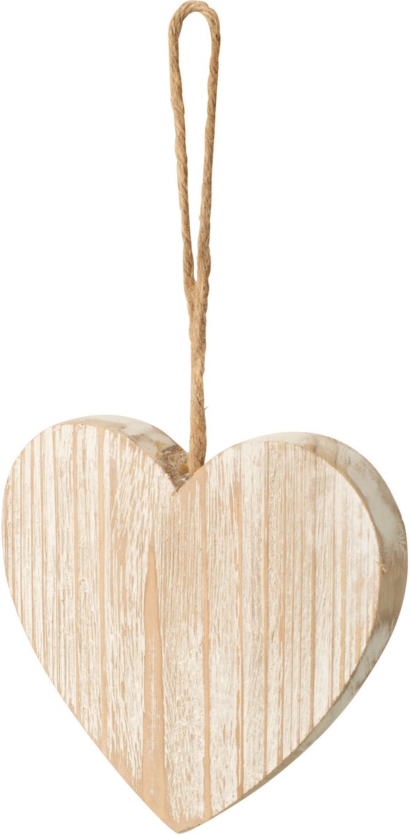 J-Line Hangend hart - hout - gebroken wit - small - set van 6