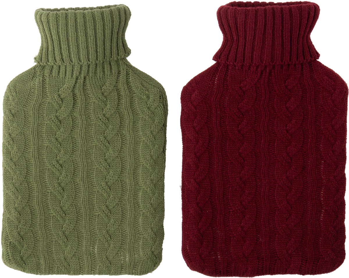 J-Line warwaterfles Gebreid - kakigroen/bordeaux - 2 stuks