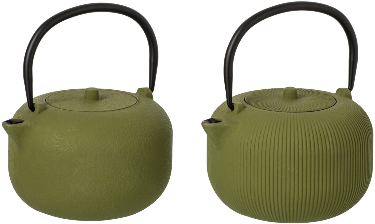 J-Line theepot - gietijzer - mosgroen - 2 stuks