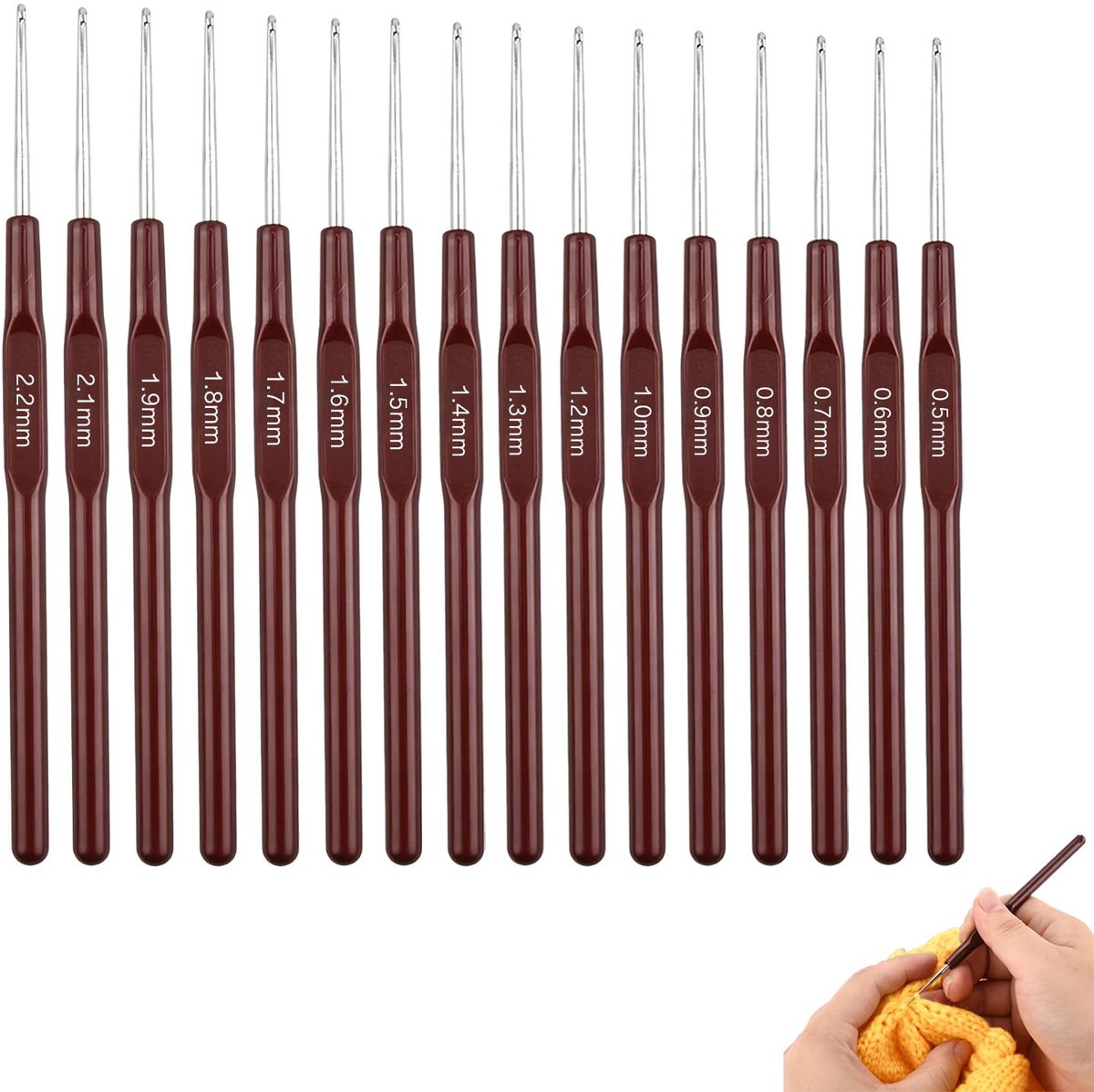 Haaknaalden Set van 0,5 mm tot 2,2 mm, Metalen Haaknaalden met Ergonomische Handgrepen voor Haken, Breiwerk, Dreadlocks en DIY Handwerk